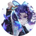 Kulatý jedlý obrázek na dort – Anime, Hrdinka s mečem a motýly (fialová, modrá, bílá)