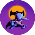 Kulatý jedlý obrázek na dort – Batman, malý hrdina na fialovém pozadí (fialová, žlutá, černá)