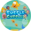 Kulatý jedlý obrázek na dort – Bubble Guppies, parta v tyrkysových hlubinách (tyrkysová, modrá, žlutá)