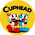 Kulatý jedlý obrázek na dort – Cuphead, Cuphead a Mugman, žluté pozadí (žlutá, červená, modrá)