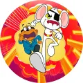 Kulatý jedlý obrázek na dort – Danger Mouse, a Penfold s explozí (červená, žlutá, bílá)