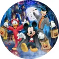 Kulatý jedlý obrázek na dort – Disney Halloween (modrá, černá, červená)