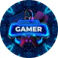 Kulatý jedlý obrázek na dort – Gamer, nápis se sluchátky a klávesnicí (modrá, fialová, černá)