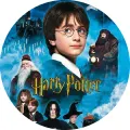Kulatý jedlý obrázek na dort – Harry Potter a Kámen mudrců (modrá, zlatá, hnědá)