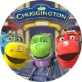 Kulatý jedlý obrázek na dort – Chuggington, Wilson, Brewster a Koko z depa (modrá, červená, zelená)