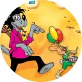 Kulatý jedlý obrázek na dort – Jen počkej zajíci, vlk s kytarou a zajíc (žlutá, růžová, šedá)