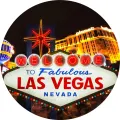 Kulatý jedlý obrázek na dort – Las Vegas, nápis Welcome a noční metropole (černá, červená, žlutá)