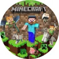 Kulatý jedlý obrázek na dort – Minecraft, Steve, létající Alex a ghast (zelená, hnědá, modrá)