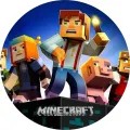 Kulatý jedlý obrázek na dort – Minecraft, Jesse s pochodní, Petra a Reuben (modrá, hnědá, černá)