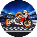 Kulatý jedlý obrázek na dort – Motorka, Honda (žlutá, modrá, černá)