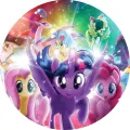 Kulatý jedlý obrázek na dort – Můj malý pony, Twilight Sparkle s křídly (fialová, růžová, duhová)