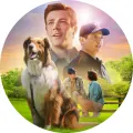 Kulatý jedlý obrázek na dort – Ruby záchranářka, koláž s parťákem v trávě (zelená, hnědá, modrá)