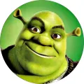 Kulatý jedlý obrázek na dort – Shrek, detailní portrét na zeleném pozadí (zelená, hnědá)