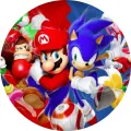 Kulatý jedlý obrázek na dort – Super Mario a Sonic (červená, modrá, bílá)
