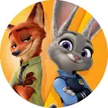 Kulatý jedlý obrázek na dort – Zootropolis (žlutá, červená, šedá)