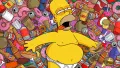 Obdélníkový jedlý obrázek na dort – Simpsonovi, Homer s donuty a pivem Duff (žlutá, růžová, červená)