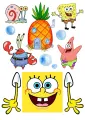 Obdélníkový jedlý papír k výřezu – SpongeBob, Patrik, pan Krabs, Gary a ananas (žlutá, modrá, červená)