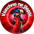 Kulatý jedlý obrázek na dort – Miraculous, Všechno nejlepší (červená, černá, modrá)