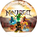 Kulatý jedlý obrázek na dort – Lego Ninjago, Všechno nejlepší (červená, zelená)