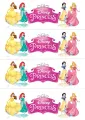 Obdélníkový jedlý papír k výřezu – Princezny Disney, na bok dortu 4 x pásek (růžová, žlutá, bílá)
