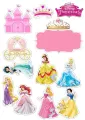 Obdélníkový jedlý papír k výřezu – Princezny Disney se jménem oslavence (růžová, žlutá, modrá)