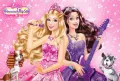 Obdélníkový jedlý obrázek na dort – Barbie, zpěvačky s kytarou a psíky (růžová, fialová, bílá)