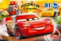 Obdélníkový jedlý obrázek na dort – Cars, McQueen, Cruz, Mack a Piston Cup (červená, žlutá, modrá)