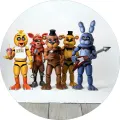 Kulatý jedlý obrázek na dort – Five Nights at Freddy's, Bonnie s kytarou (hnědá, modrá, žlutá)
