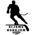 Kulatý jedlý obrázek na dort – Hokej, silueta s nápisem Žijeme hokejem (černá, bílá)
