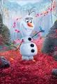 Obdélníkový jedlý obrázek na dort – Frozen, Olaf a salamandr Bruni v lese (červená, bílá, modrá)