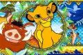 Obdélníkový jedlý obrázek na dort – Lví hlídka, Lvíče, Timon a Pumba (žlutá, modrá, zelená)