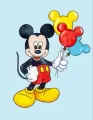 Obdélníkový jedlý obrázek na dort – Mickey Mouse, s balónky na modrém pozadí (modrá, červená, žlutá)