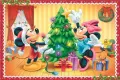 Obdélníkový jedlý obrázek na dort – Mickey Mouse, s Minnie u vánočního stromku (červená, zelená, žlutá)