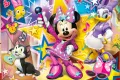 Obdélníkový jedlý obrázek na dort – Minnie a Daisy, zpívání s kocourem Figarem (růžová, fialová, žlutá)
