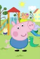 Obdélníkový jedlý obrázek na dort – Prasátko Peppa, Tomík s dinosaurem na hřišti (zelená, modrá, růžová)