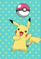 Obdélníkový jedlý obrázek na dort – Pokémon, Pikachu a růžový Pokéball (tyrkysová, žlutá, růžová)