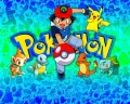 Obdélníkový jedlý obrázek na dort – Pokémon, trenér Ash vrhající Pokéball (modrá, tyrkysová, žlutá)