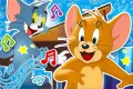 Obdélníkový jedlý obrázek na dort – Tom a Jerry, Tom u klavíru a tančící Jerry (modrá, hnědá, žlutá)