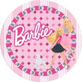 Kulatý jedlý obrázek na dort – Barbie, dvě kamarádky s bílým pudlem (růžová, bílá, stříbrná)