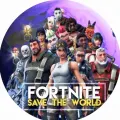 Kulatý jedlý obrázek na dort – Fortnite, Save (fialová, černá, modrá)