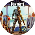 Kulatý jedlý obrázek na dort – Fortnite mise (modrá, zelená, hnědá)