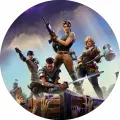 Kulatý jedlý obrázek na dort – Fortnite 7 (modrá, fialová, hnědá)