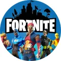Kulatý jedlý obrázek na dort – Fortnite, Top (modrá, bílá, černá)