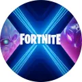 Kulatý jedlý obrázek na dort – Fortnite, X (modrá, fialová, černá)