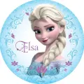 Kulatý jedlý obrázek na dort – Frozen, Elsa (modrá, tyrkysová, fialová)