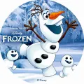 Kulatý jedlý obrázek na dort – Frozen, Veselý Olaf (modrá, bílá)