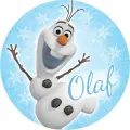 Kulatý jedlý obrázek na dort – Frozen, Olaf (modrá, bílá, hnědá)
