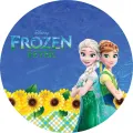 Kulatý jedlý obrázek na dort – Frozen, Slunečnice (modrá, zelená, žlutá)