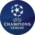 Kulatý jedlý obrázek na dort – Champions League, logo a míč z hvězd (modrá, bílá)