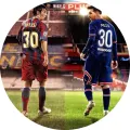Kulatý jedlý obrázek na dort – Messi, FCB, PSG (modrá, červená, zelená)